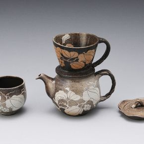 山帰来掻き落しポット・ドリッパー・湯呑 山帰来掻き落しポット・ドリッパー・湯呑